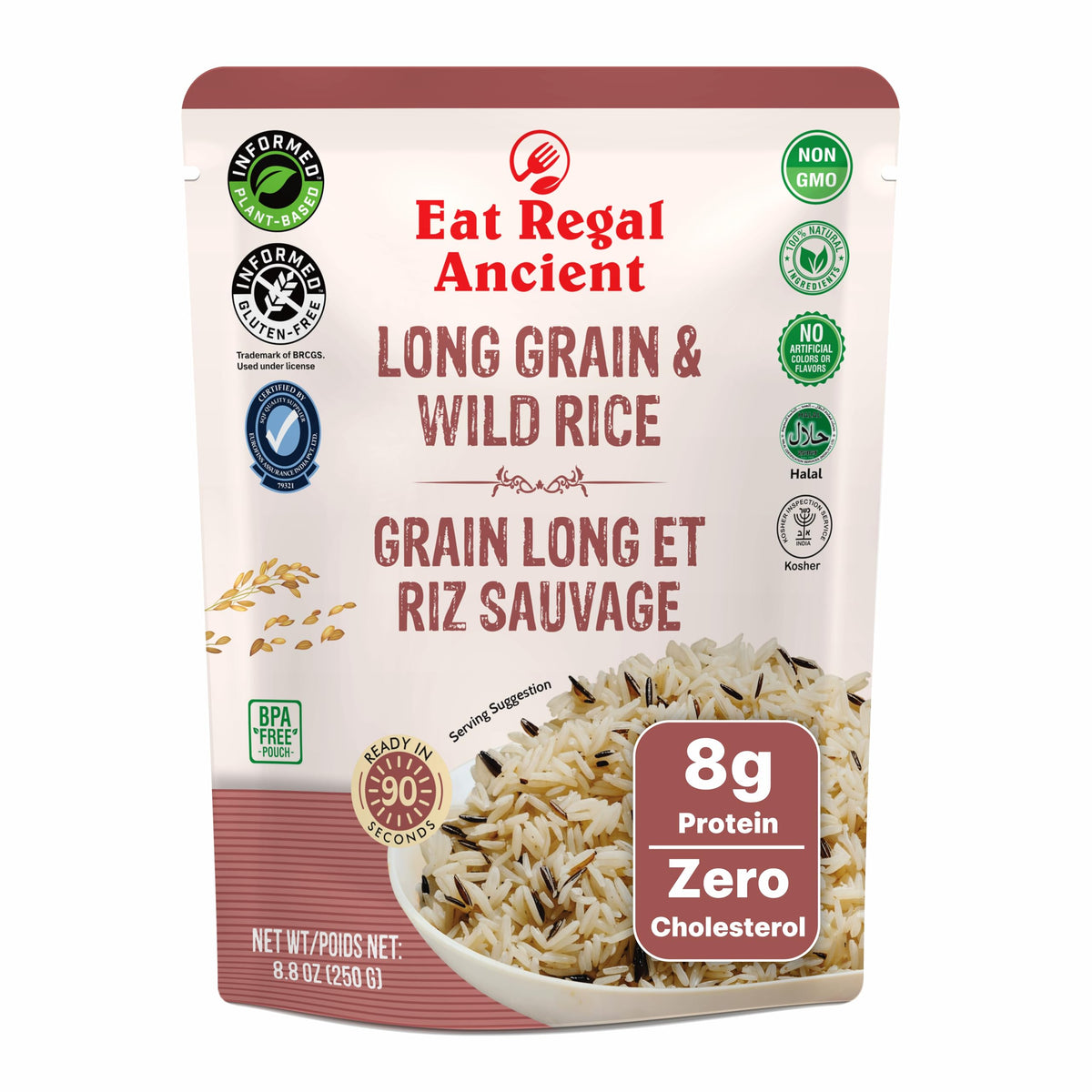 Eat Regal Long Grain & Wild Rice Nutty & Hearty Blend Always Fluffy No Clump & No Kneading Ready In 1.5 Minutes 8G Protein Vegan Gluten-Free Non-Gmo 8.8 Oz Pack Of 6