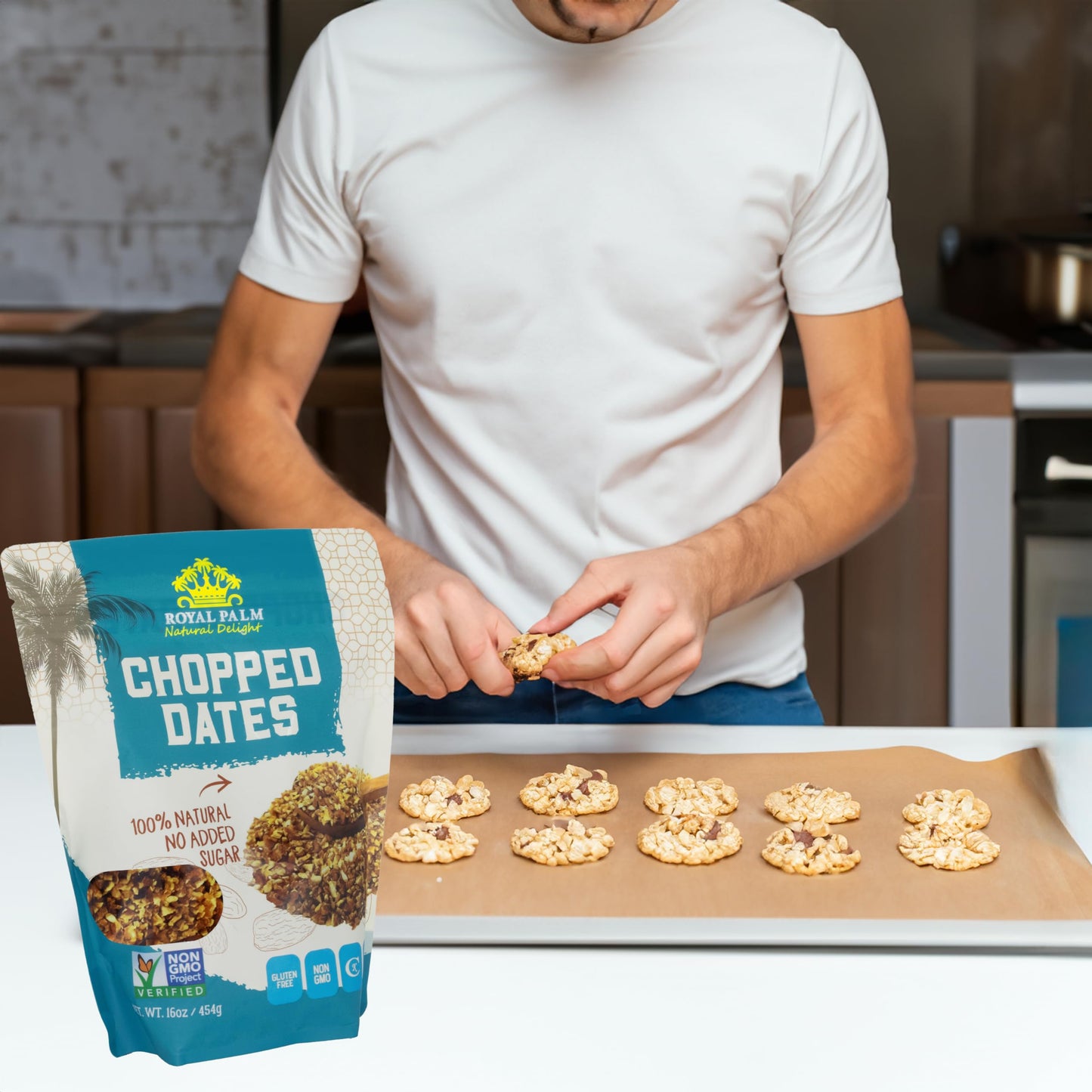 Royal Palm Chopped Dates | 16oz - 100% Natural & Pitted Non-GMO Kosher No Added Sugar Dried Fruit - Ideal for Baking Cooking & Snacking