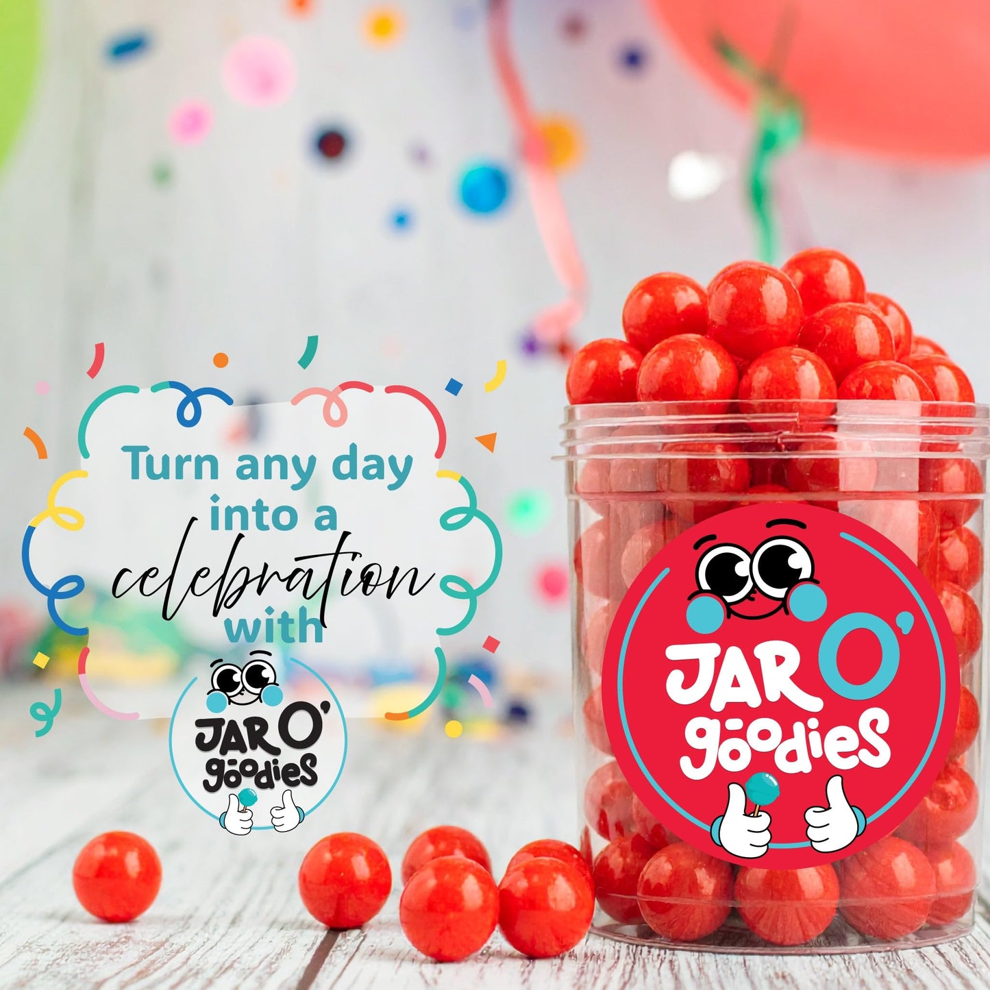 Jar O Goodies - Holiday Treats, Christmas Stocking Stuffers, Cherry Sours Red Candy Balls Gift Set, Original Chewy Candies (8 O