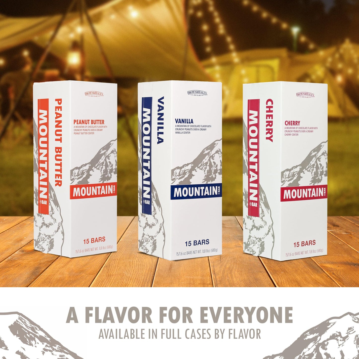 Almond Roca Case Of 15 Mountain Bars Variety Pack - 5 Vanilla, 5 Cherry, 5 Peanut Butter - 1.6Oz Individually Wrapped Chocolate Candy Bars - Chocolate Candy With Peanuts And Creamy Flavored Center