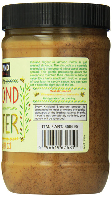 KIRKLAND Signature Creamy Almond Butter, 27 oz, 1.6 lb - Smooth, Natural Nut Spread