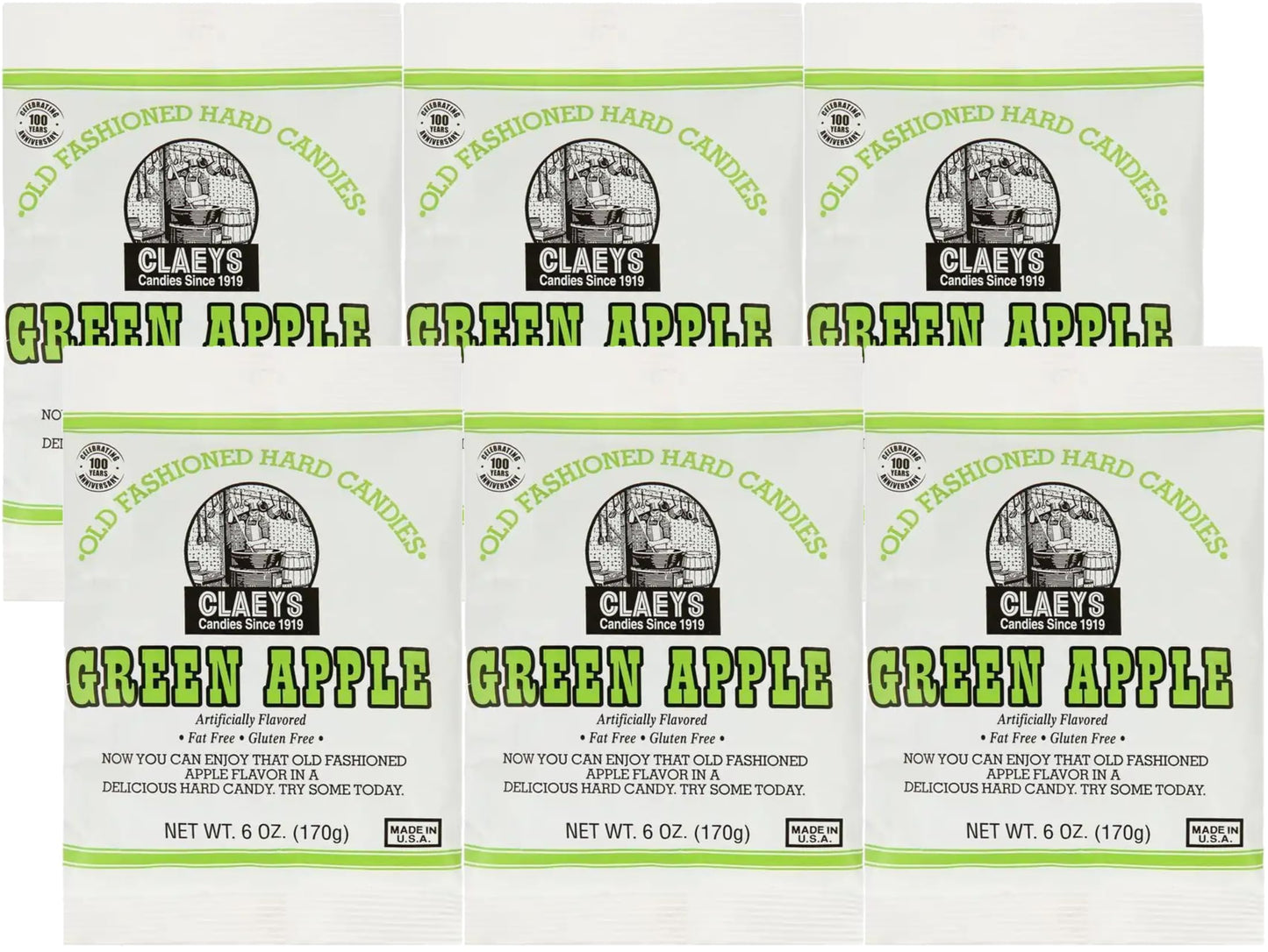 Claeys Green Apple Hard Candy 6 pack - 6 oz bags