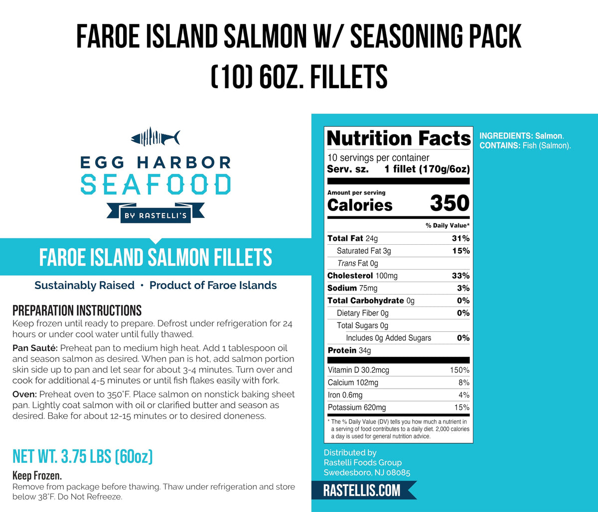 Rastellis Faroe Island Salmon Portions, 6 oz each, 10 Pack, 3.75 lbs Total