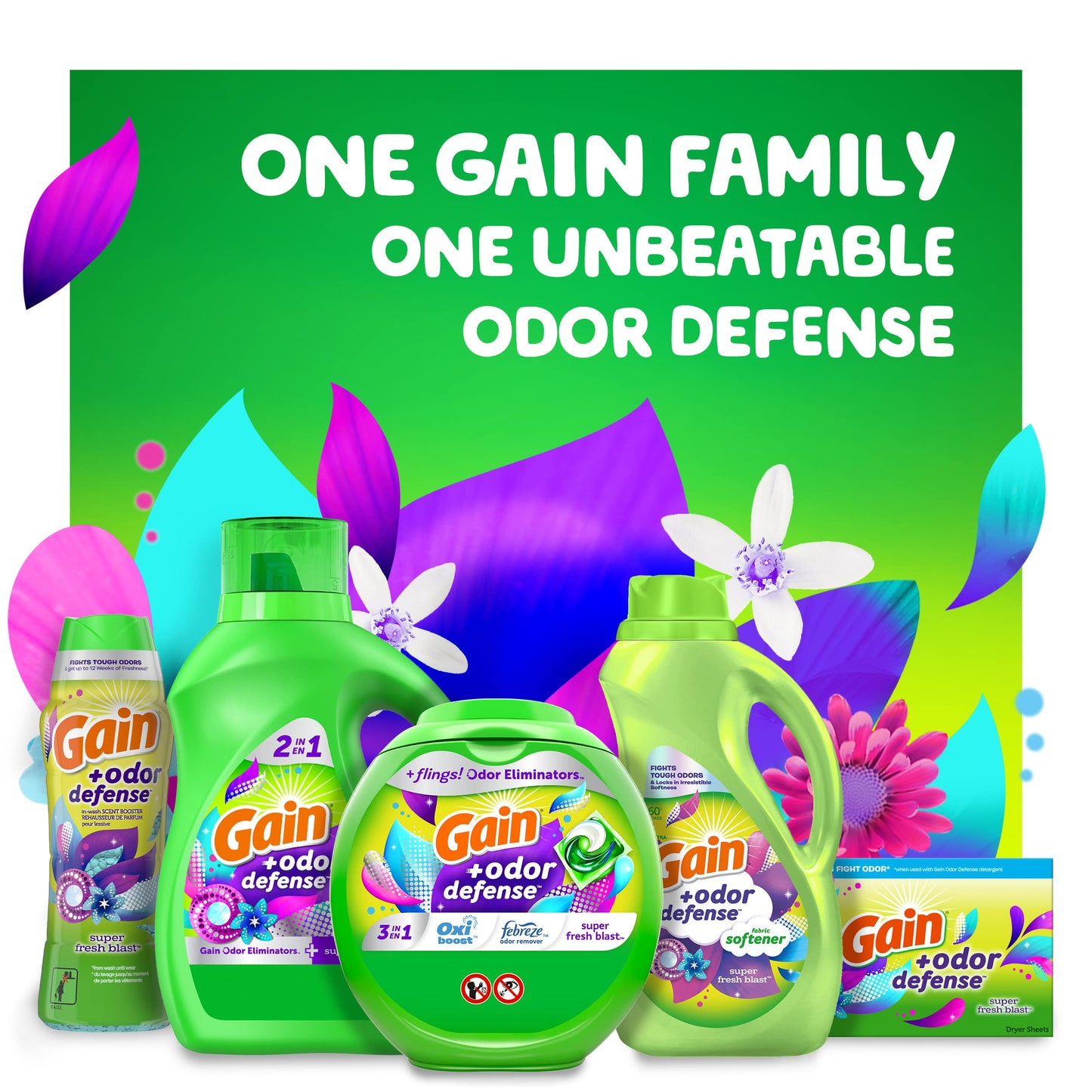 Gain + Odor Defense Liquid Fabric Softener, Super Fresh Blast Scent, 35 Loads (4 Pack)
