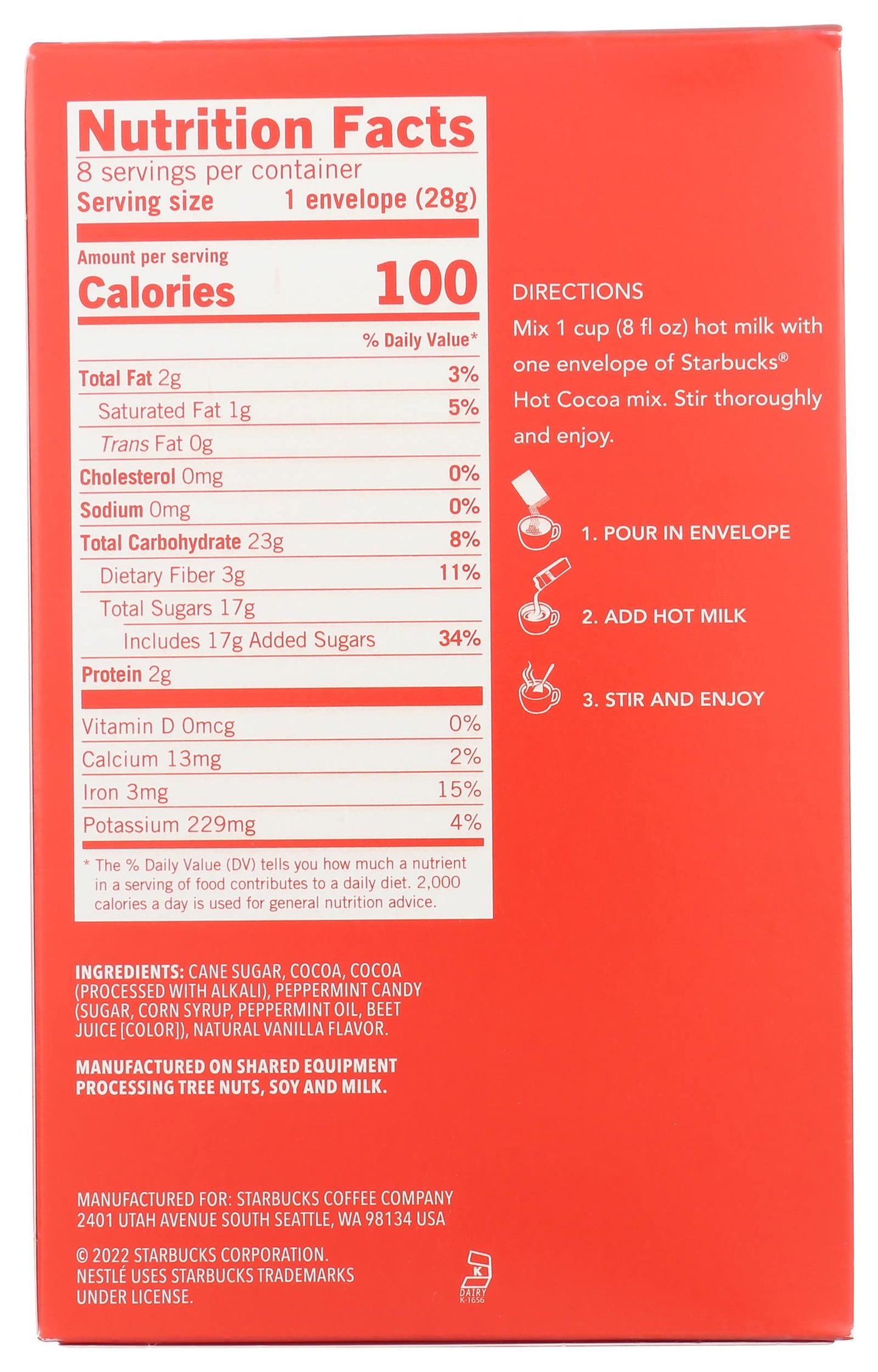 Starbucks Peppermint Hot Cocoa Mix, 1 Ounce Packets, 8 Count, Pack Of 3