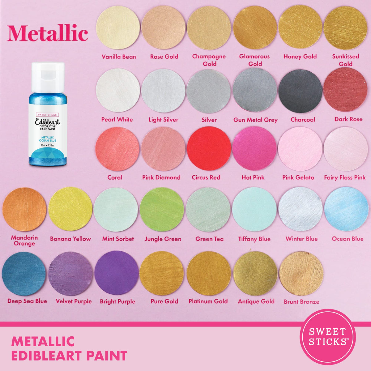 SWEET STICKS Edible Art Decorative Cake Paint, 0.5 Fl Oz, Metallic Ocean Blue