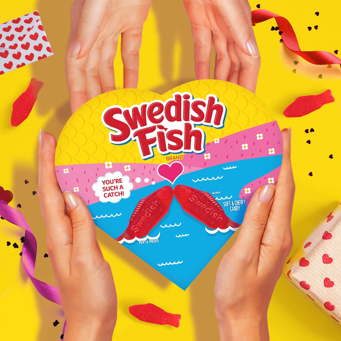 Swedish Fish Soft & Chewy Candy - 6.8 oz Heart Shaped Box, Red - Perfect for Valentine's Day