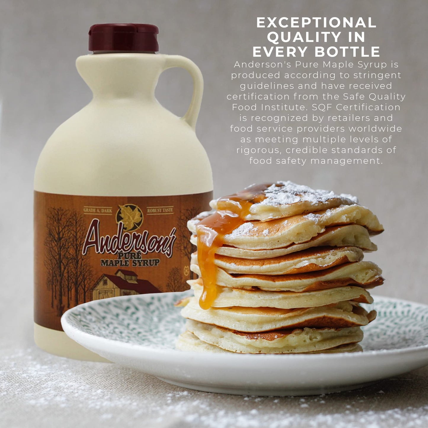 Andersons Dark Pure Maple Syrup, 32 Fl Oz, Plastic Jug, Brown