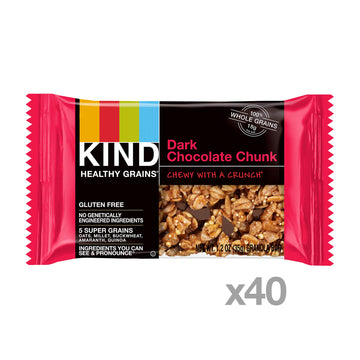 Kind Healthy Grains Dark Chocolate Chunk Bars, Gluten Free Snacks, 1.2 Oz Bars (40 Count)