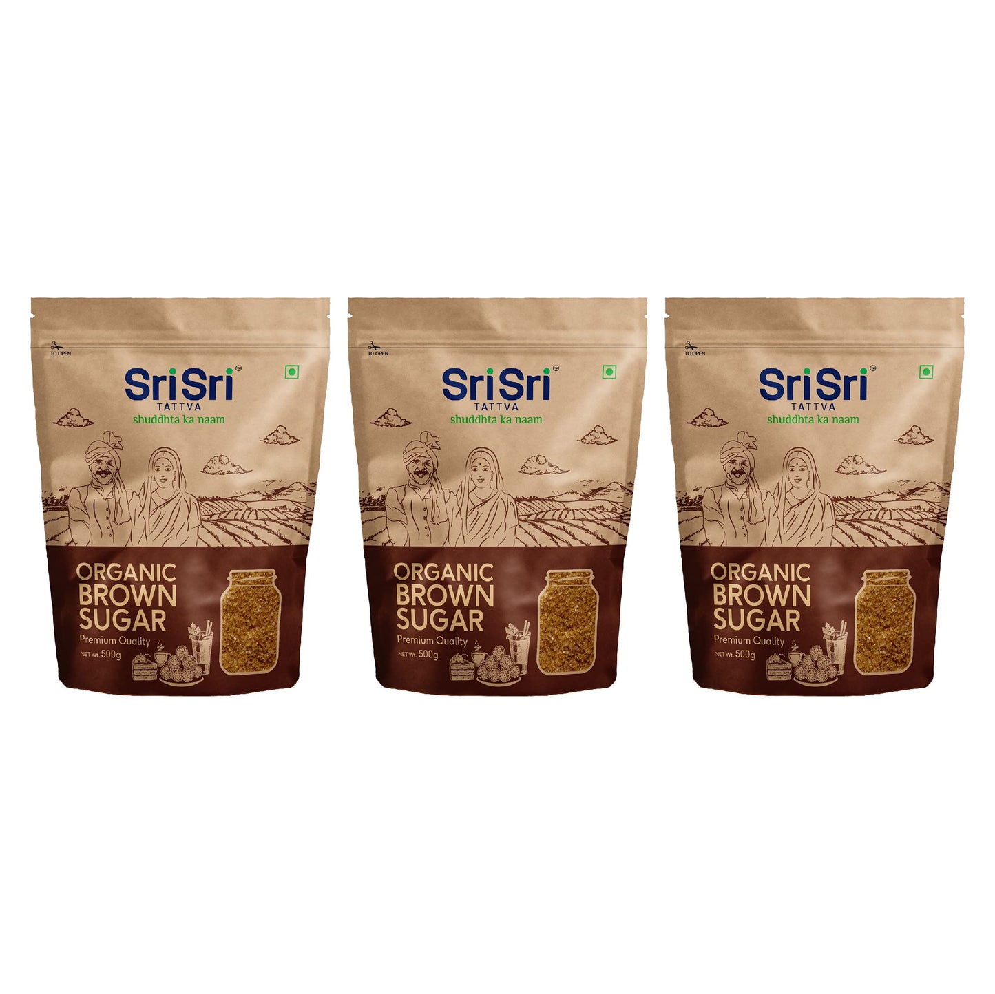Sri Sri Tattva Shuddhta Ka Naam Organic Brown Sugar - 500G (Pack Of 3) - Natural & Refined Cane Sugar - Prime Quality - Rich In Minerals