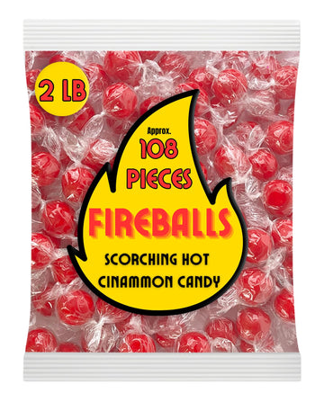 QUEEN JAX Fireball Candy Bulk - 2 LB Red Hot Cinnamon Jawbreaker - Individually Wrapped Hard Candy
