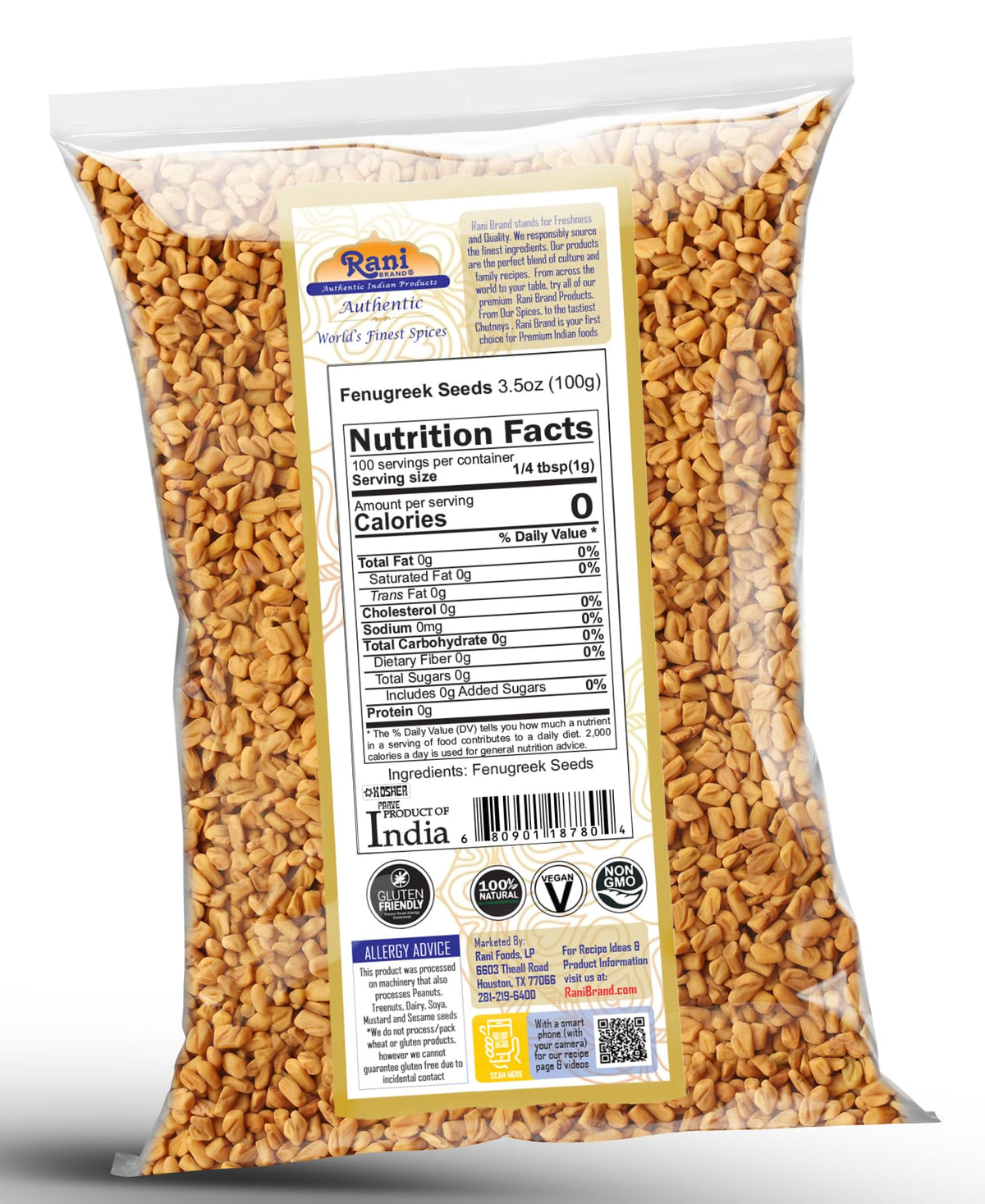 Rani Fenugreek Seeds Whole 3.5oz - All Natural, Vegan, Non-GMO, Gluten Friendly, Indian Origin