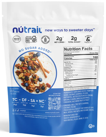 NuTrail Nut Granola Cereal, Blueberry Cinnamon, Gluten Free, Keto, 8 oz (Pack of 3)