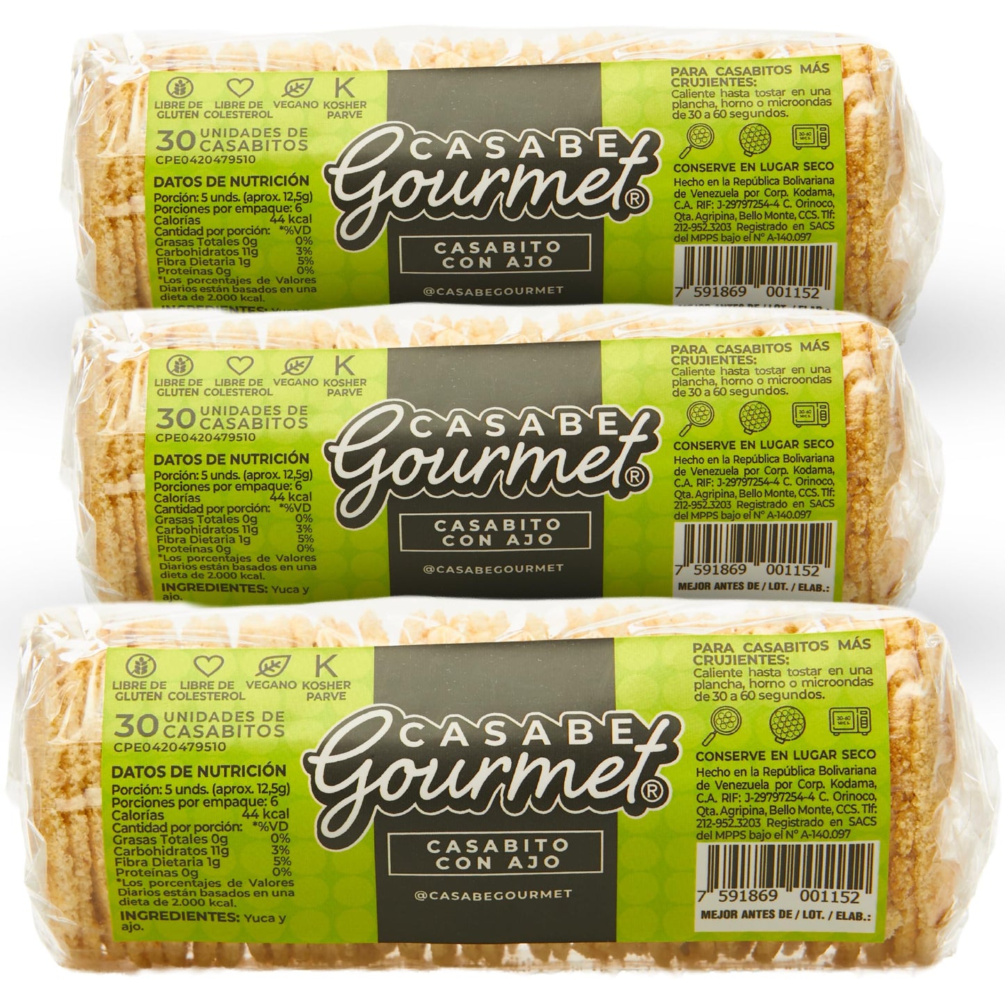 Casabe Gourmet Large Cassava Chips - Garlic Flavor - 3 Pack, Vegan, Gluten Free, Organic Low Carb Cassava Crackers, Made in Vene