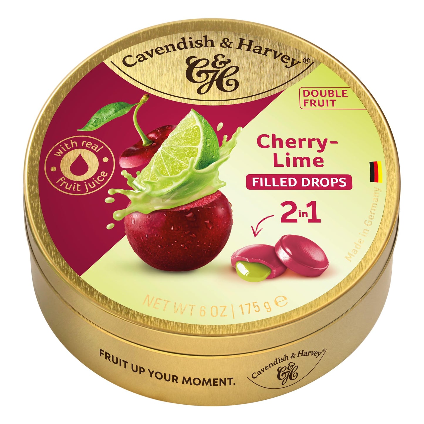 Cavendish & Harvey | Double Fruit Drops - Cherry With Lime Filling | 175G 6 Ounce Tin