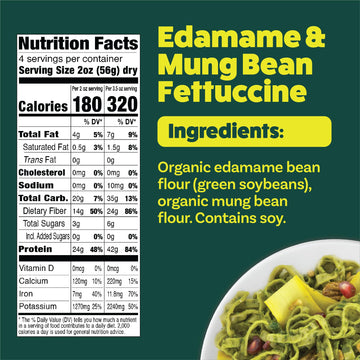 Explore Cuisine Organic Edamame & Mung Bean Fettuccine -Easy-to-Make Pasta - High in Plant-Based Protein - Non-GMO, Gluten Free,