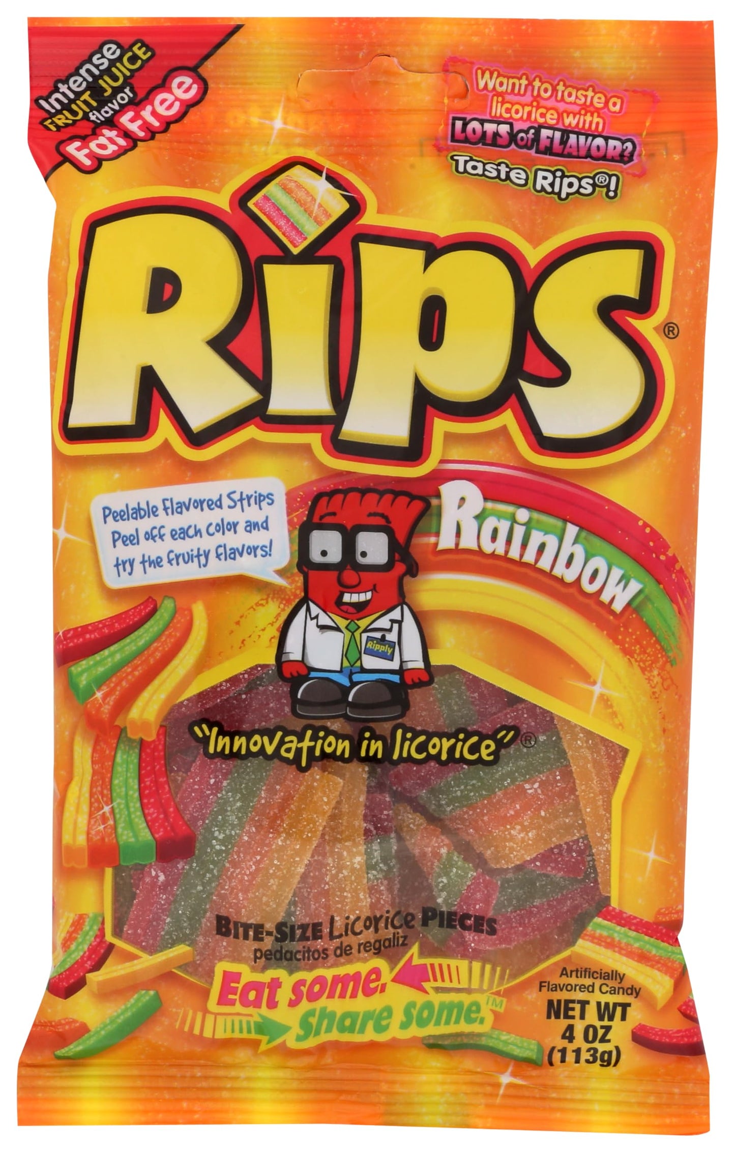 Rips Rainbow Bite Size Sugar Candy, 4 Ounce bag