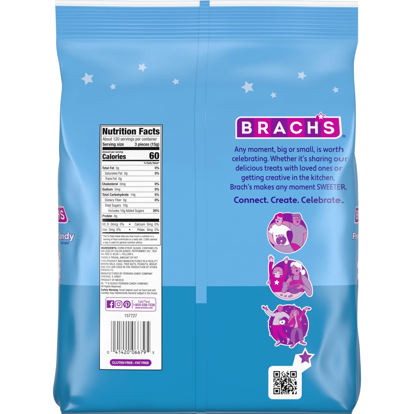Brachs Star Brites Peppermint Candy, Individually Wrapped, 4 lbs, 360 ct, Red and White
