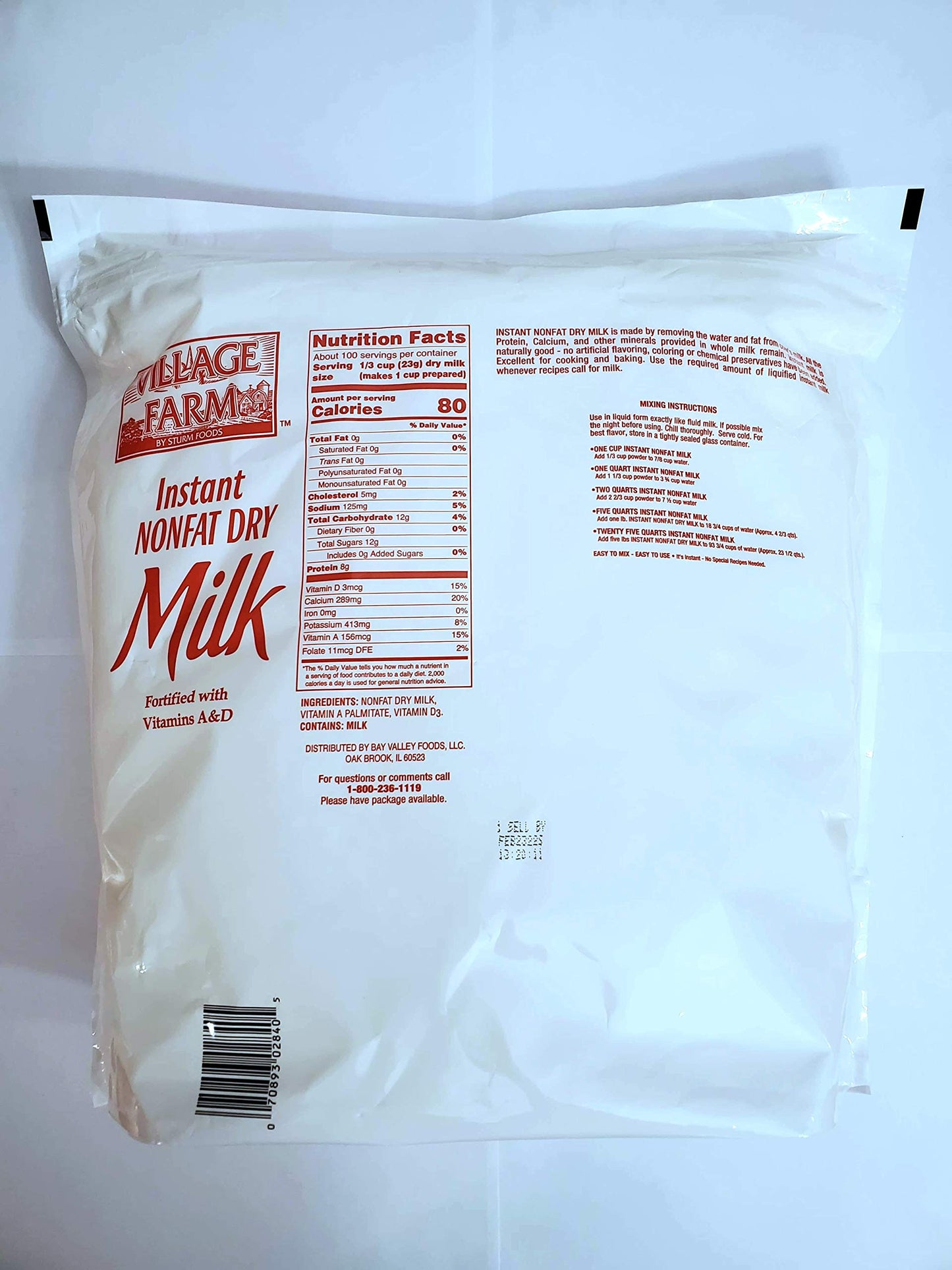 Village Farm Instant Nonfat Dry Milk, 5Lbs.