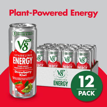V8 +SPARKLING ENERGY Strawberry Kiwi Energy Drink Made With Real Vegetable And Fruit Juices 11.5 FL OZ Can (Pack Of 12)