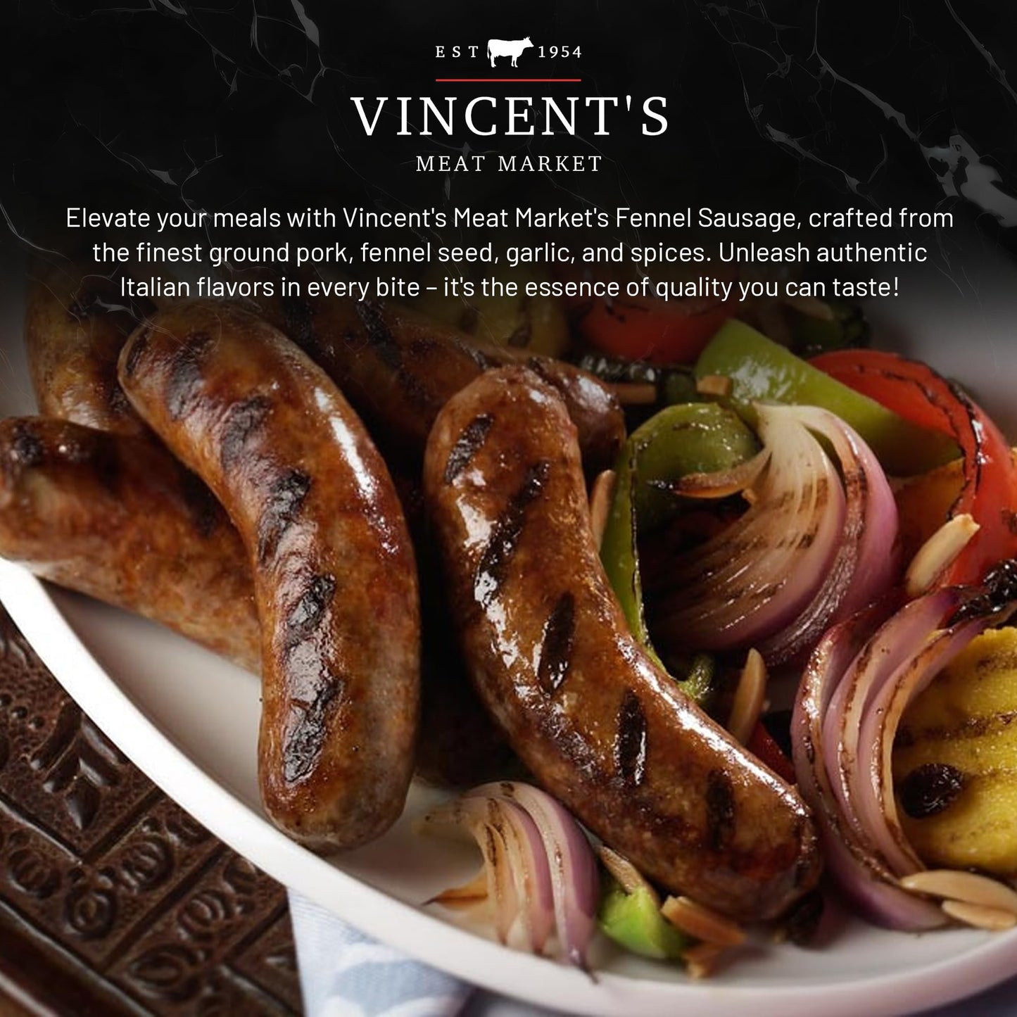 Vincent'S Meat Market Fennel Sausage - Flavorful, Fragrant Aromatic Blend, Juicy Premium Pork - 8 Lbs (8 Packs Of 4 Links - 4 Oz