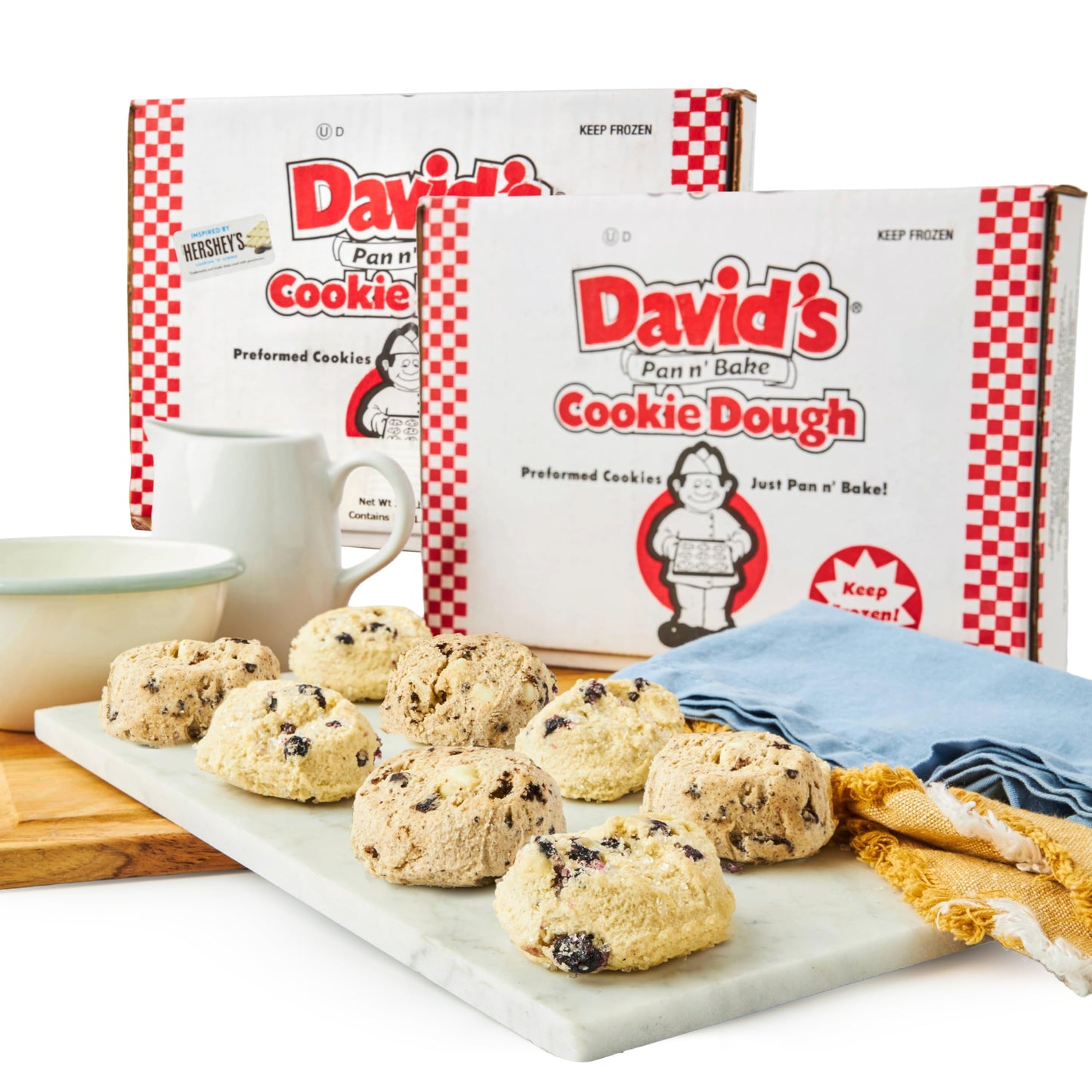 Davids Cookies Cookies and Cream and Lemon Blueberry Decadent Cookie Dough Ready to Bake Frozen Variety Pack with Chocolate Coo