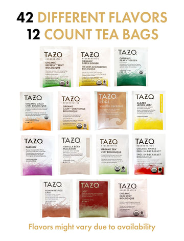 TAZO Tea Bags Sampler Assortment Gift Box - 42 Count, 14 Flavors - Perfect for Tea Lovers, Couples, Family & Friends