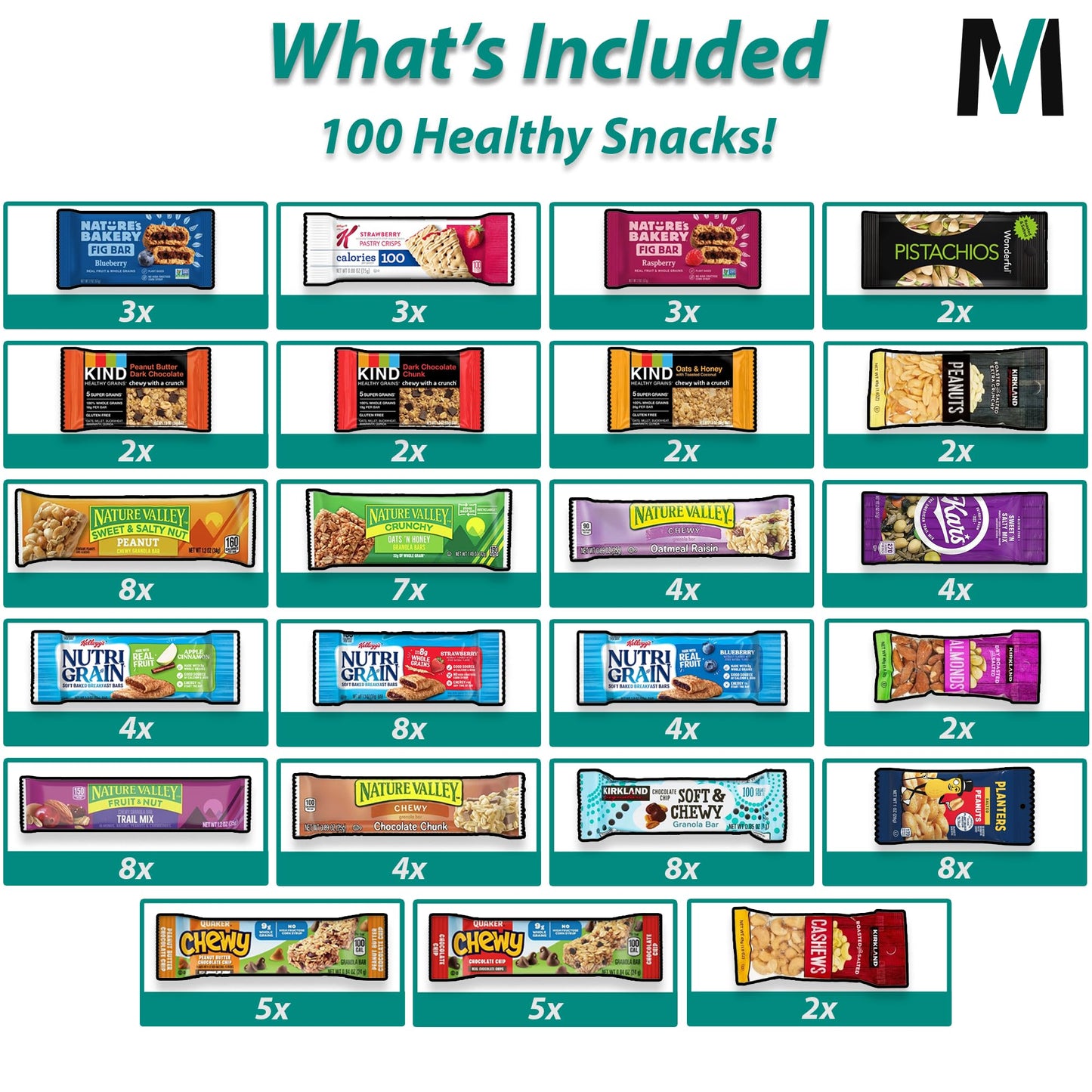 Healthy Mixed Snack Bar Variety Box Variety | (Pack of 100) | Perfect for Men, Women, Adults, Office, School, College, Work | Mi