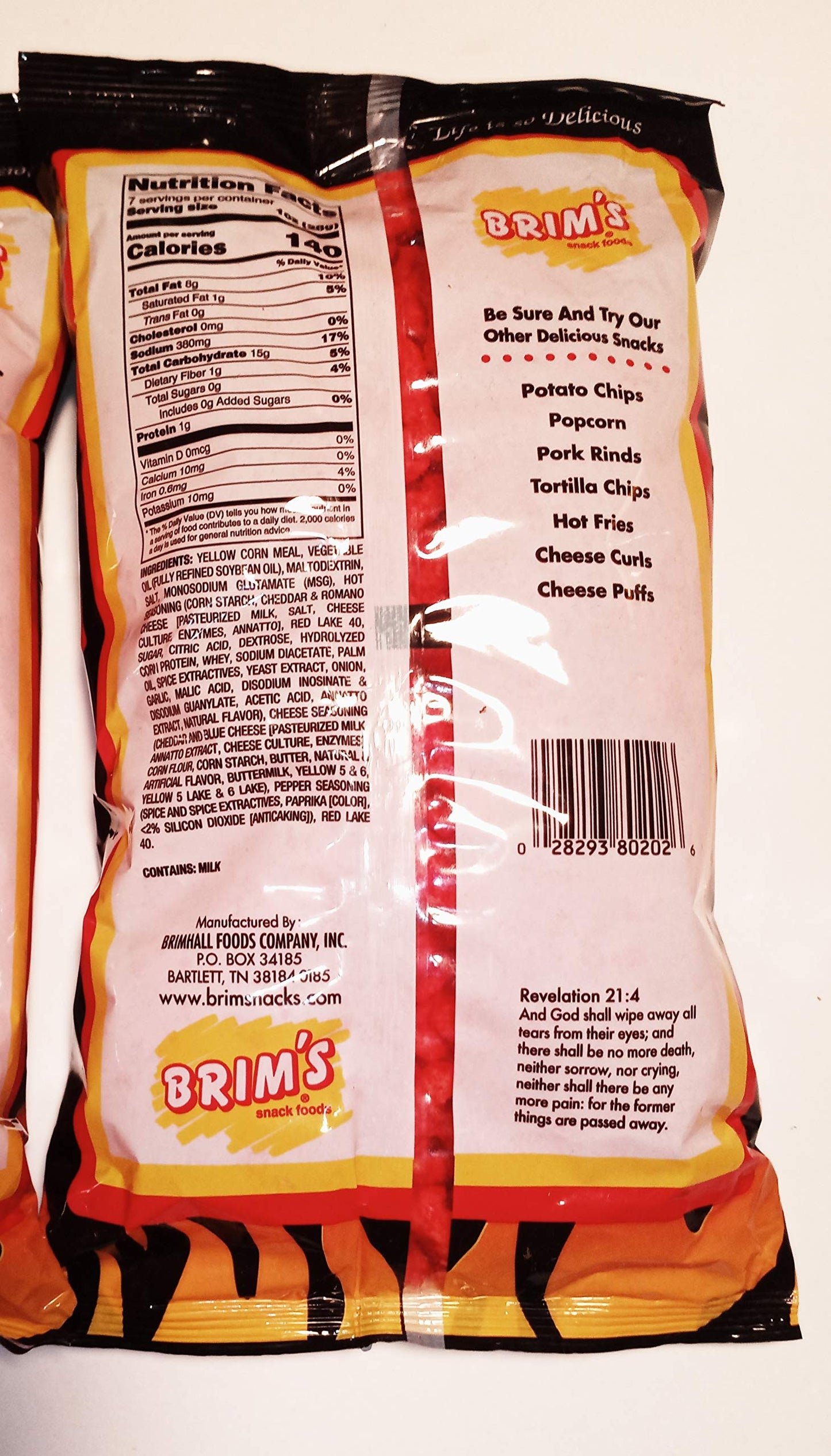 Brims Hot Crunchy Cheese Curls 2 Packs each 7 oz bags