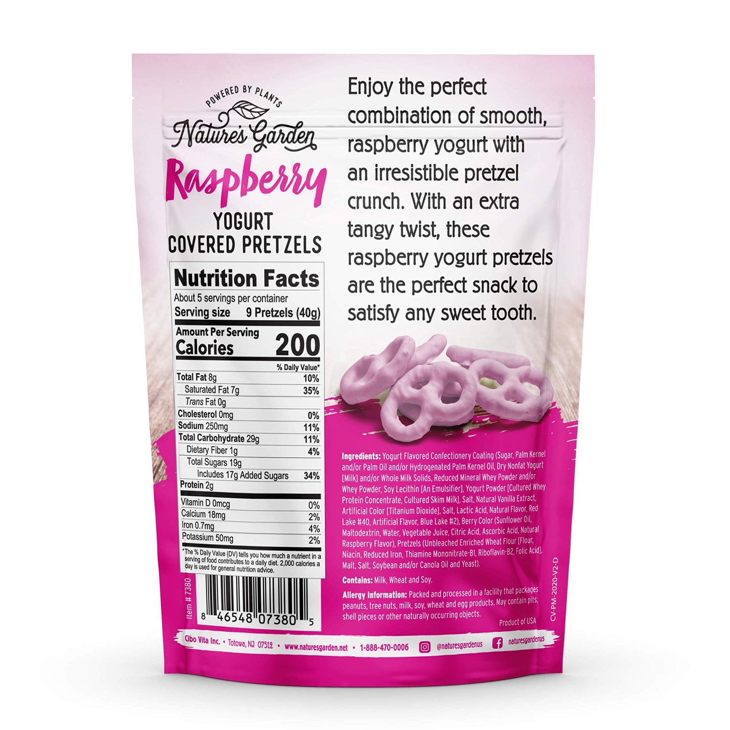 Natures Garden Raspberry Yogurt Covered Pretzels – No Trans Fat, Indulgent Snack, Flavored Pretzels – 7 Oz Bag (Pack Of 3)