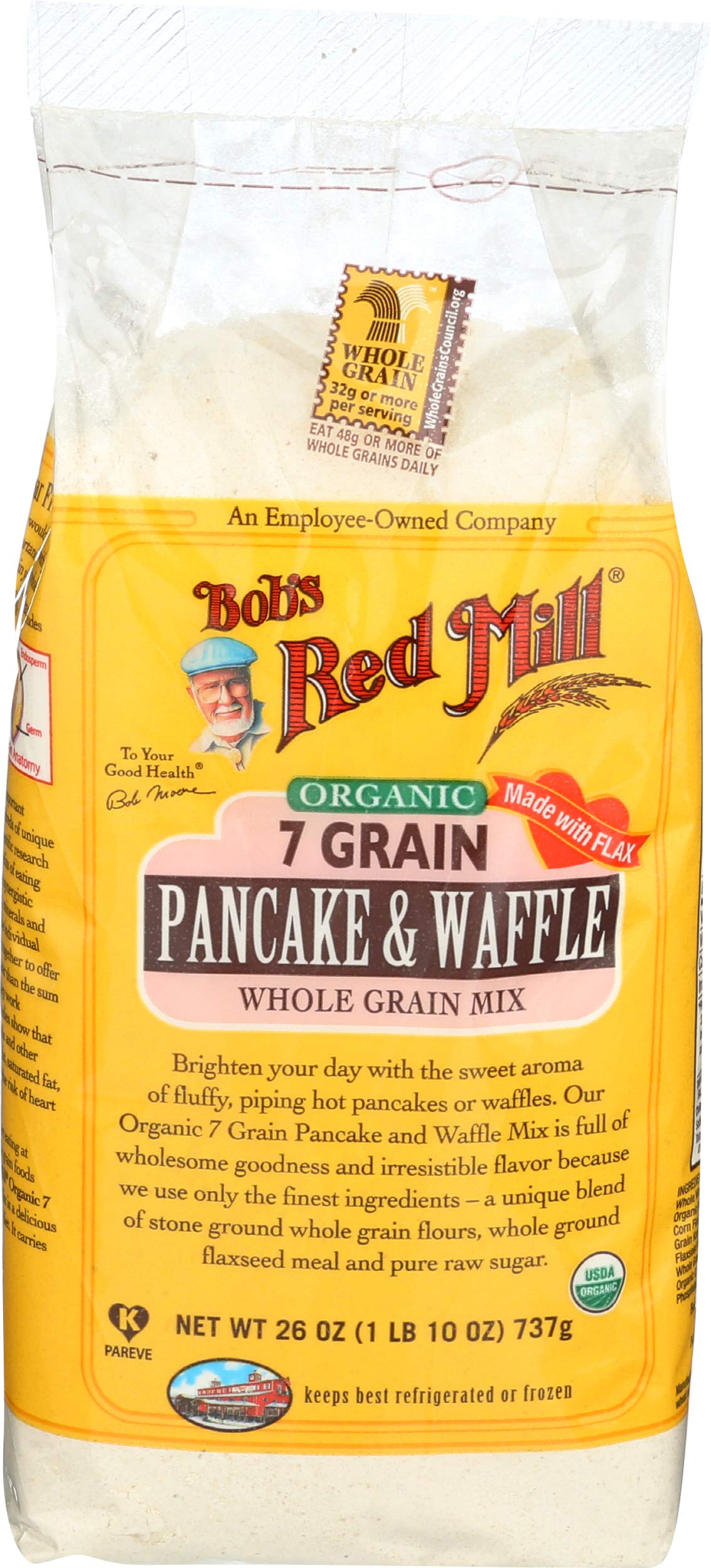 Bobs Red Mill Pancake & Waffle Mix, 7 Grain, Organic, 26 Oz