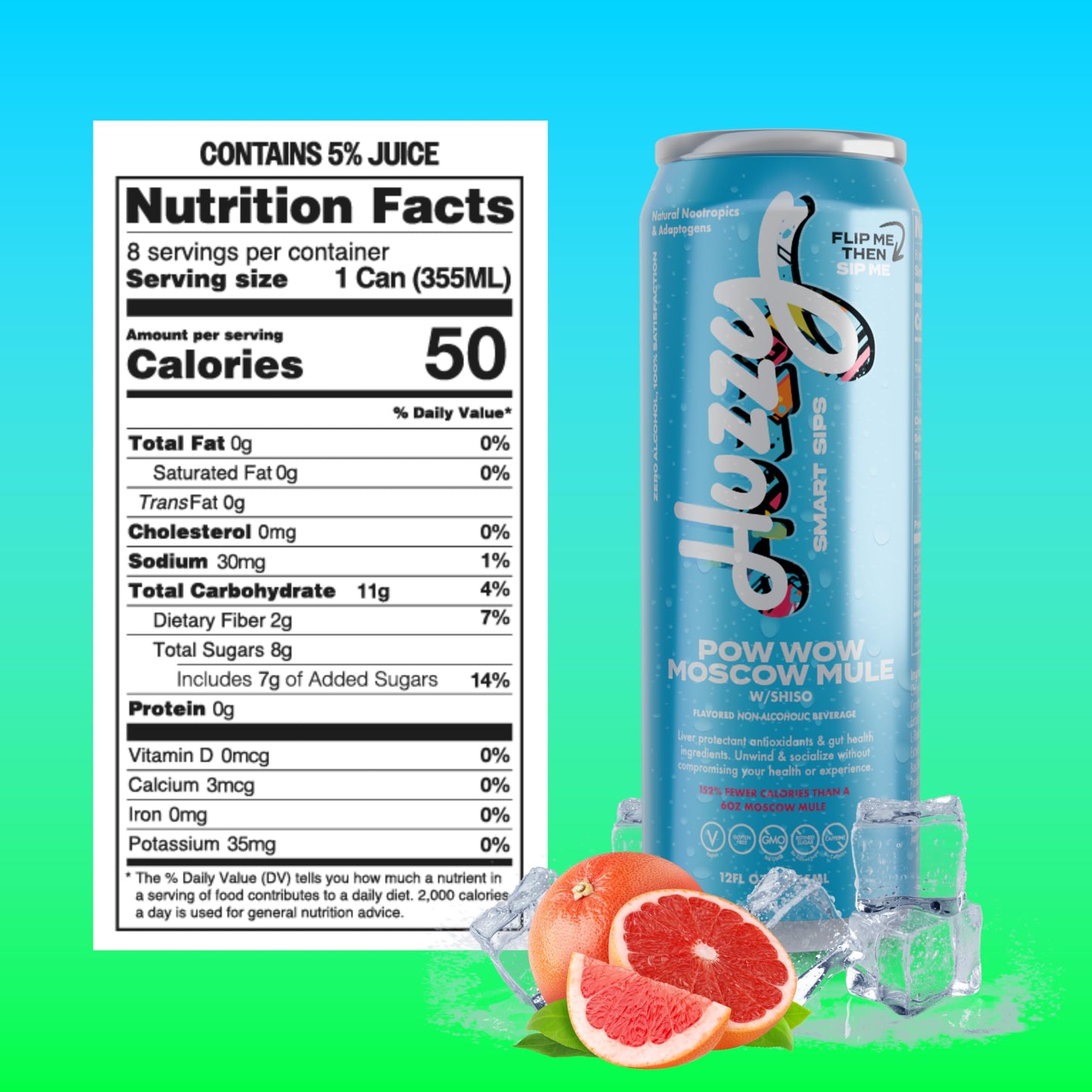 Huzzy Smart Sips Non- ic Moscow Mule Inspired Drink - Low Calorie, Low Carb - 4 Pack