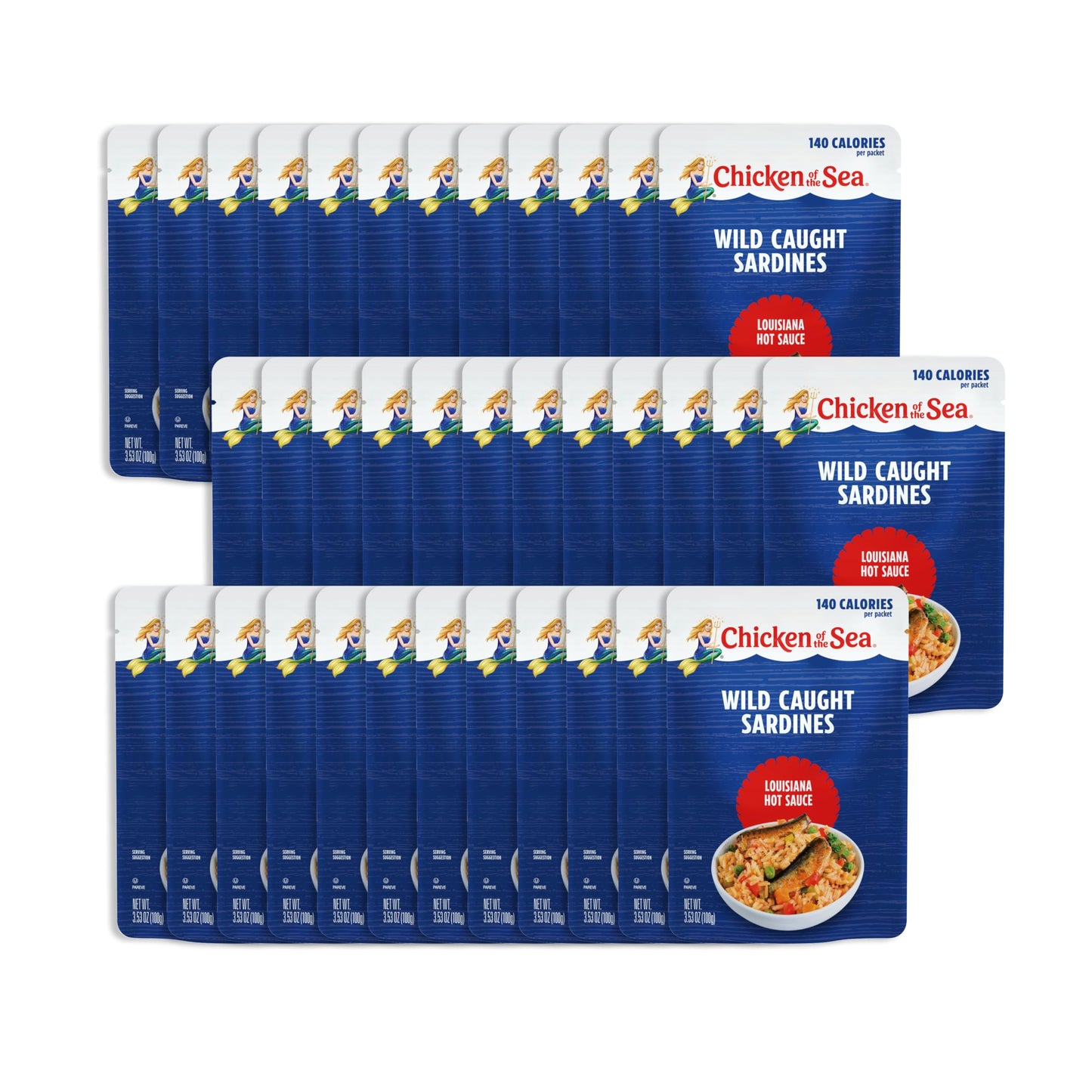 Chicken Of The Sea Sardines In Louisiana Hot Sauce 3.53 Oz. Packet (Box Of 36) Wild Caught Sardines