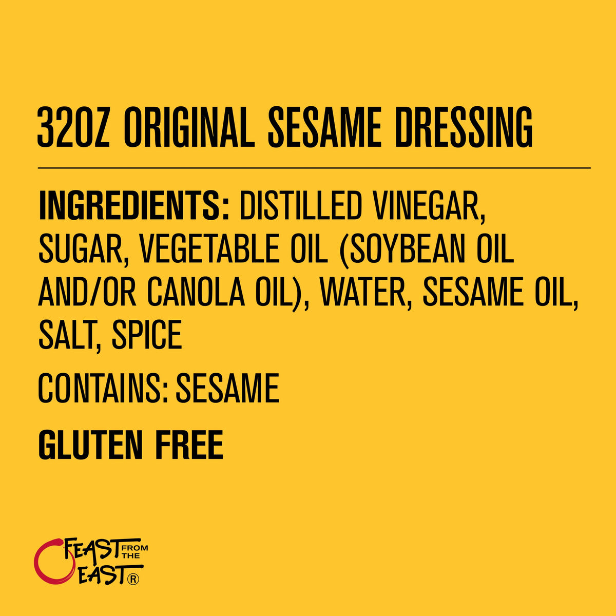 Feast From The East Original Sesame Dressing 32 Fl Oz - Sweet & Tangy - Gluten Free - Certified Kosher - All Natural No Presevat