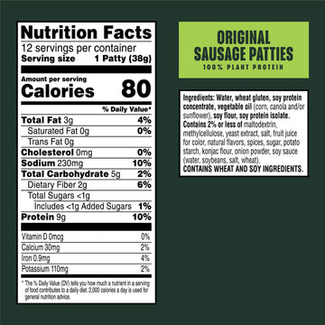 MorningStar Farms Plant Based Sausage Patties, Vegan Meat, Value Pack (12 Count)