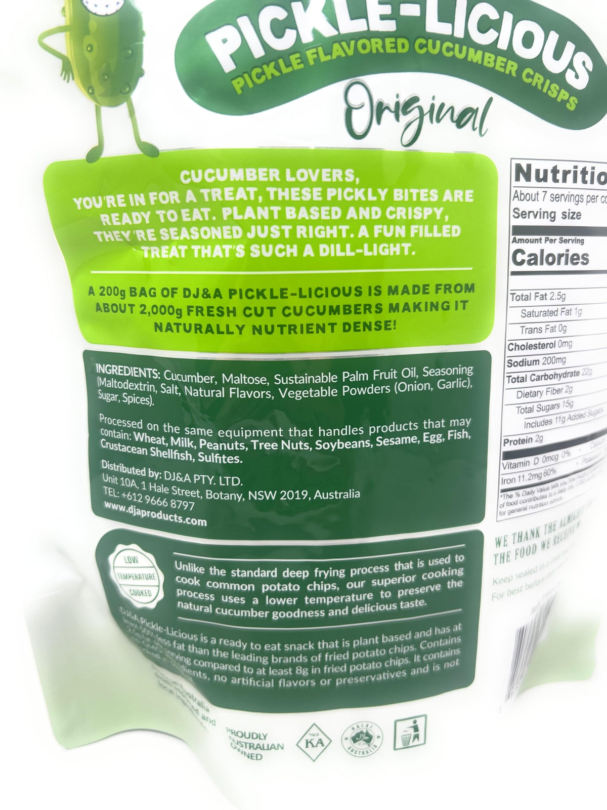 DJ&A Crispy Pickle Flavored Cucumber Crisps, 7.05oz Bag - Crunchy, Flavorful Snack, Perfect for On-the-Go Munching