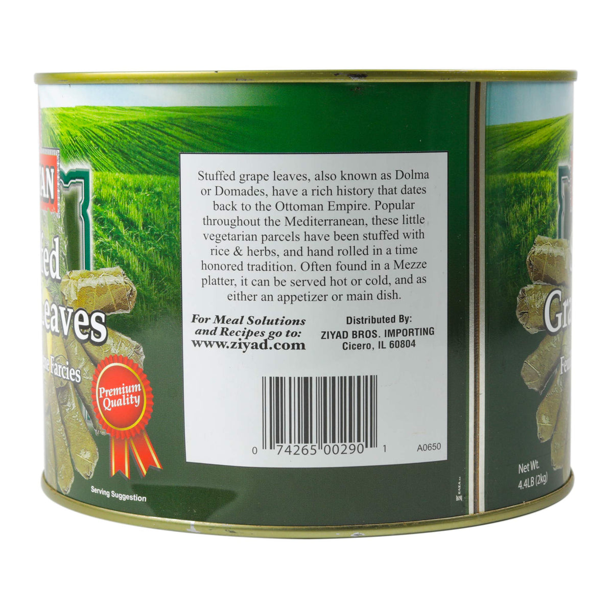 Sultan Vegetarian Stuffed G Leaves, Dolma, 4.4 lb, Perfect for Mezze Platter, Serve Hot or Cold, Appetizer or Entrée