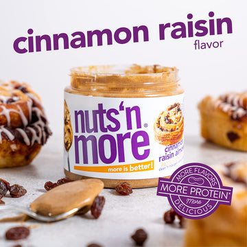 Nuts N More Cinnamon Raisin Almond Butter Spread, All Natural Keto Snack, Low Carb, Low Sugar, Gluten Free, Non-GMO, High Protei