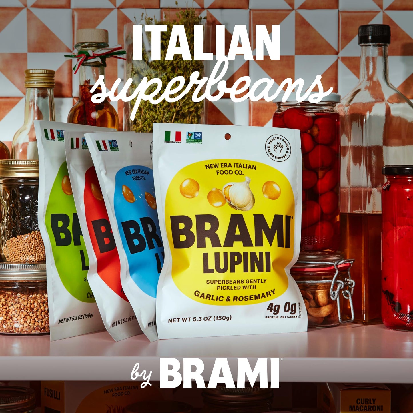 Brami Lupini Beans Snack, Chili & Lime, 7G Plant Based Protein, 0G Net Carbs, Vegan, Vegetarian, Keto, Mediterranean Diet, Non P
