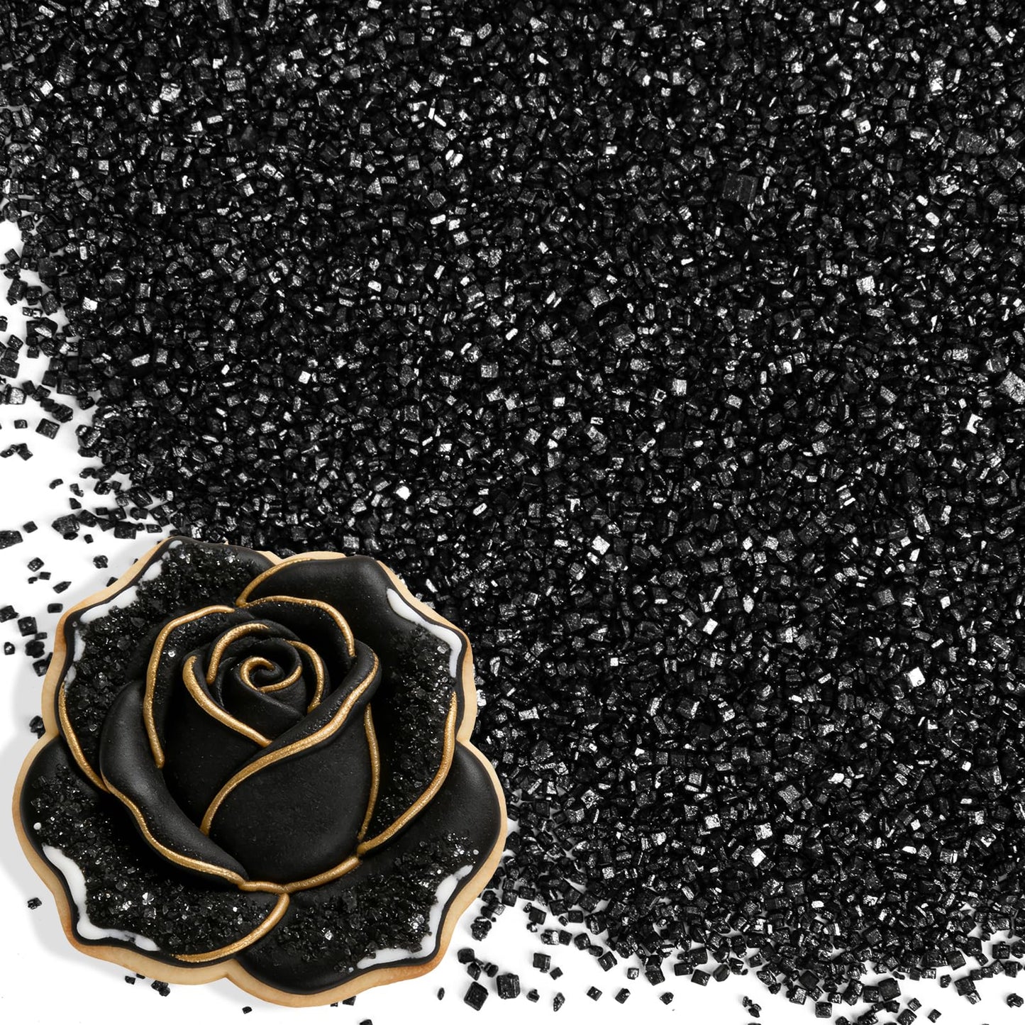 Edible Black Sprinkles for Cake Decorating,150g/5.3oz,Valentine Sanding Sugar Crystals,Sprinkle Mix for Cookies,Ice Cream,Fondan