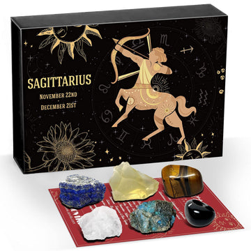 Sagittarius Crystals Gift Set, Zodiac Signs Healing Crystals Birthstones With Horoscope Box Set Sagittarius Astrology Crystals H