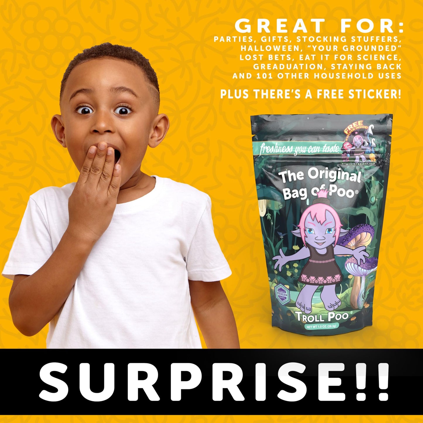 The Original Bag Of Poo®, Troll Poo (Grape Flavored Cotton Candy) Novelty Poop Gag Gift (1 Oz. Single Bag), Free Sticker Inside.