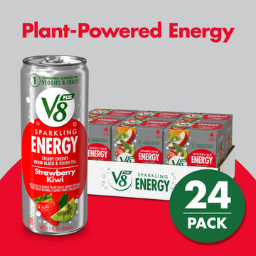 V8 +ENERGY Strawberry Kiwi Energy Drink, Pack of 24 (11.5 Fl Oz), Made with Real Juices, Model 200000027624