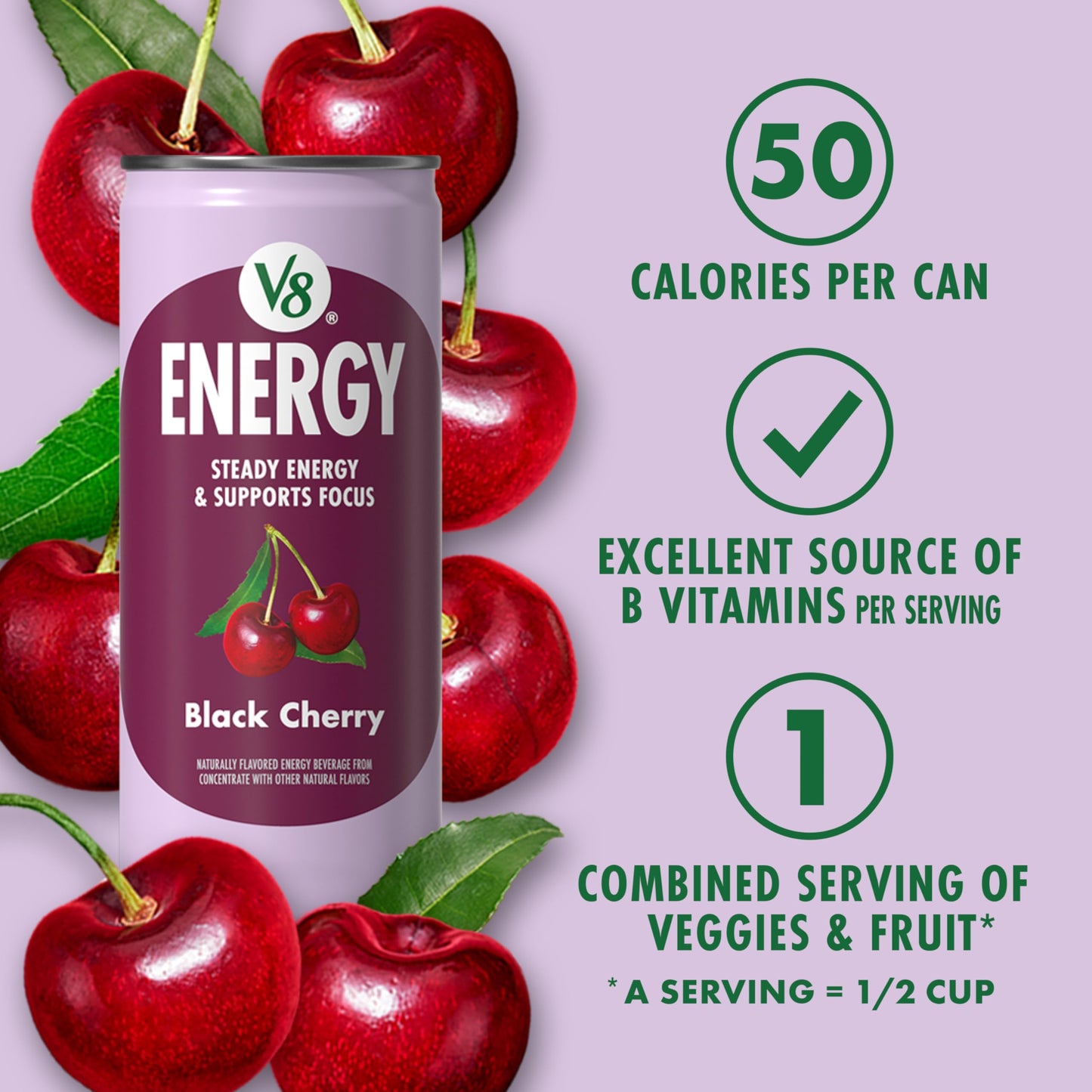 V8 Energy Black Cherry Energy Drink 8 fl oz Can (24 Pack)