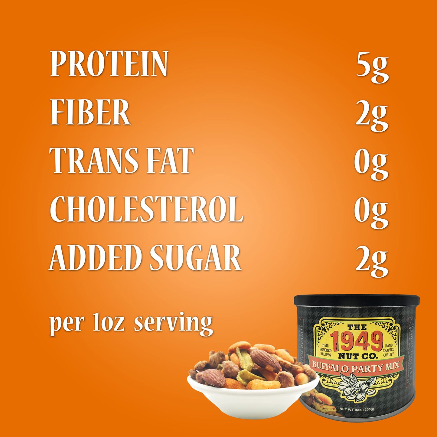 The 1949 Nut Co. Buffalo Party Mix - Assorted Fried Peanuts & Almonds, 10 oz Can