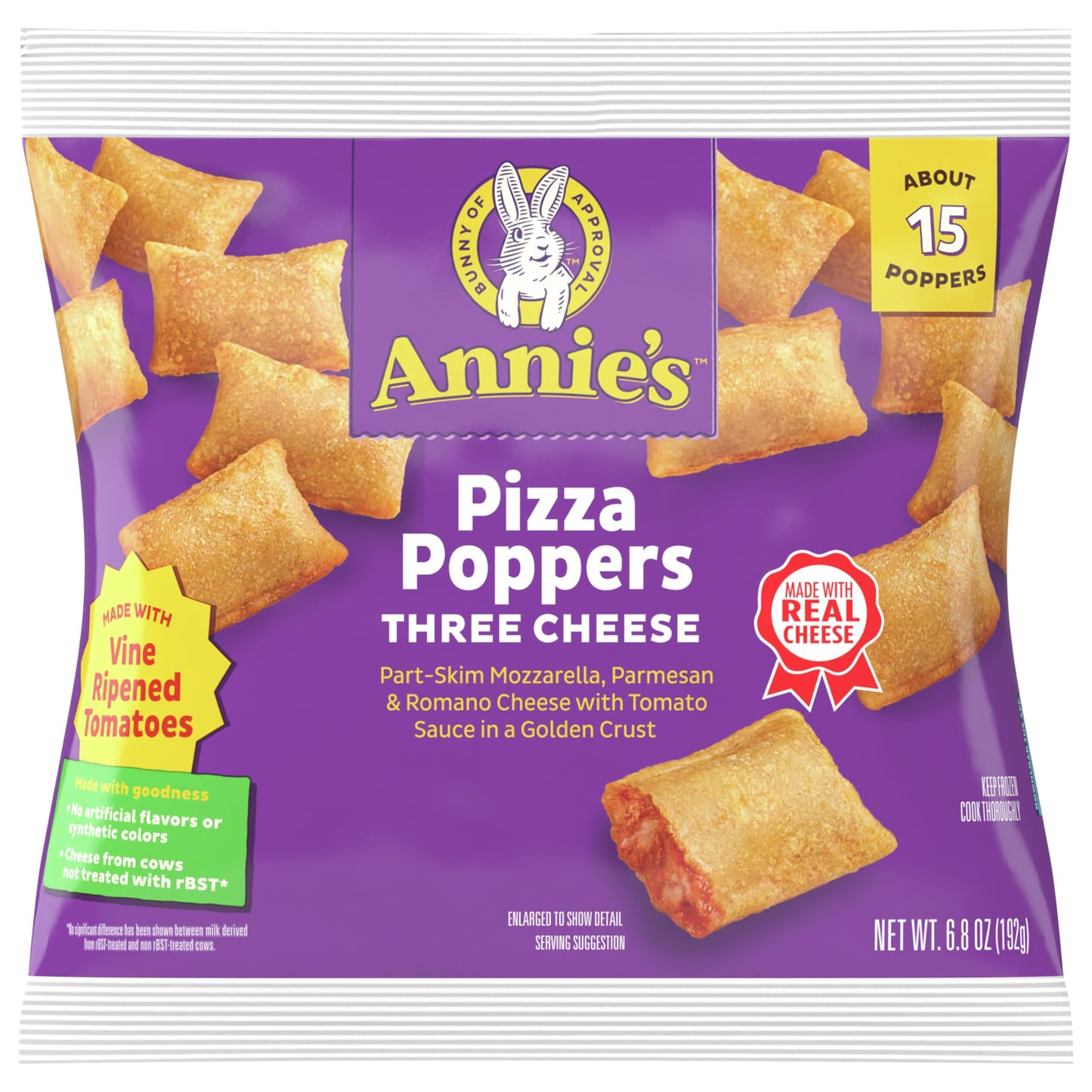 Annies Frozen Pizza Poppers, Three Cheese, Snacks, 6.8 oz, 15 ct