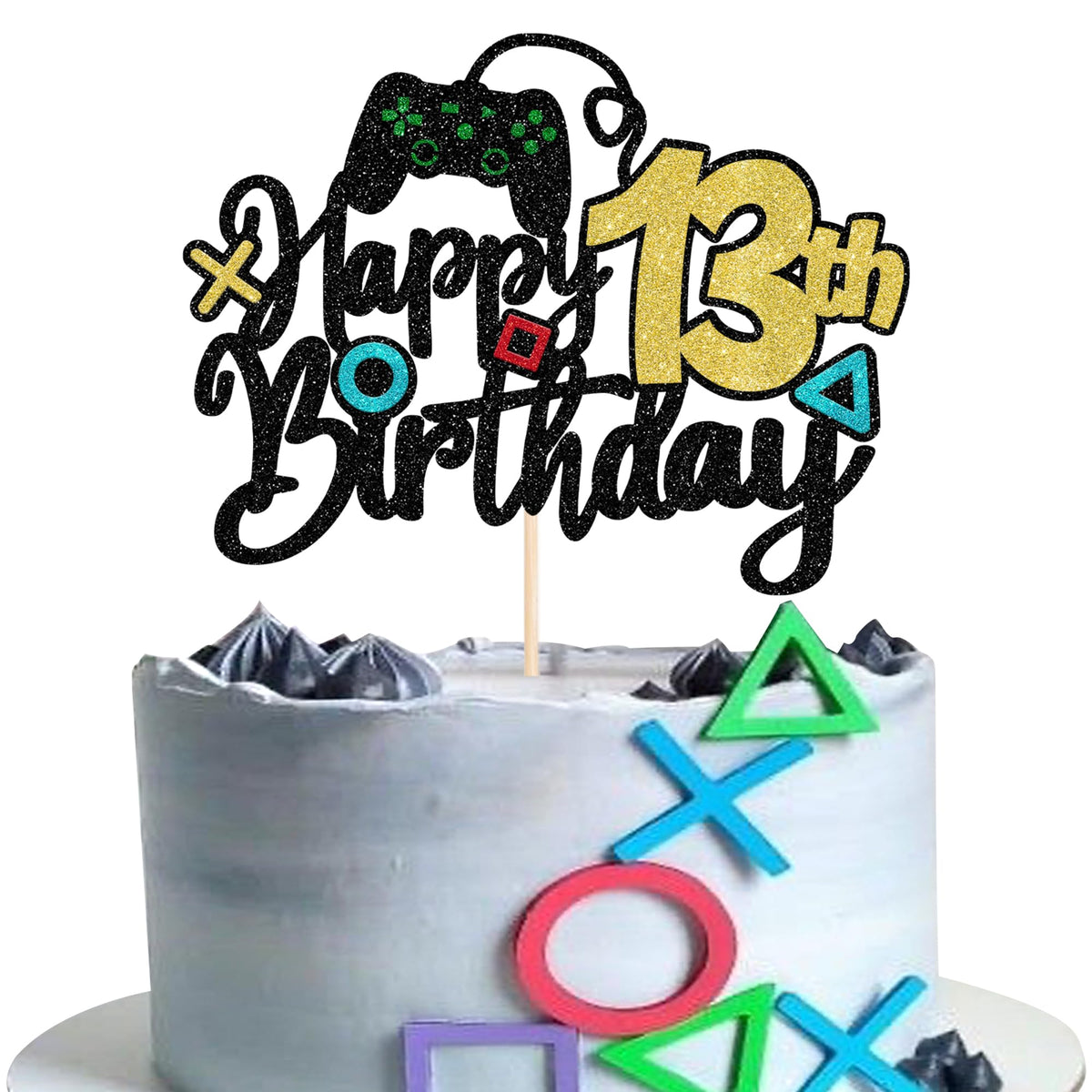 1 Pack Happy 13Th Birthday Cake Topper Glitter Video Game Cake Pick Game On Controllers Thirteen Cheers To 13 Years Cake Decoration For Game Theme Happy 13Th Birthday Party Supplies