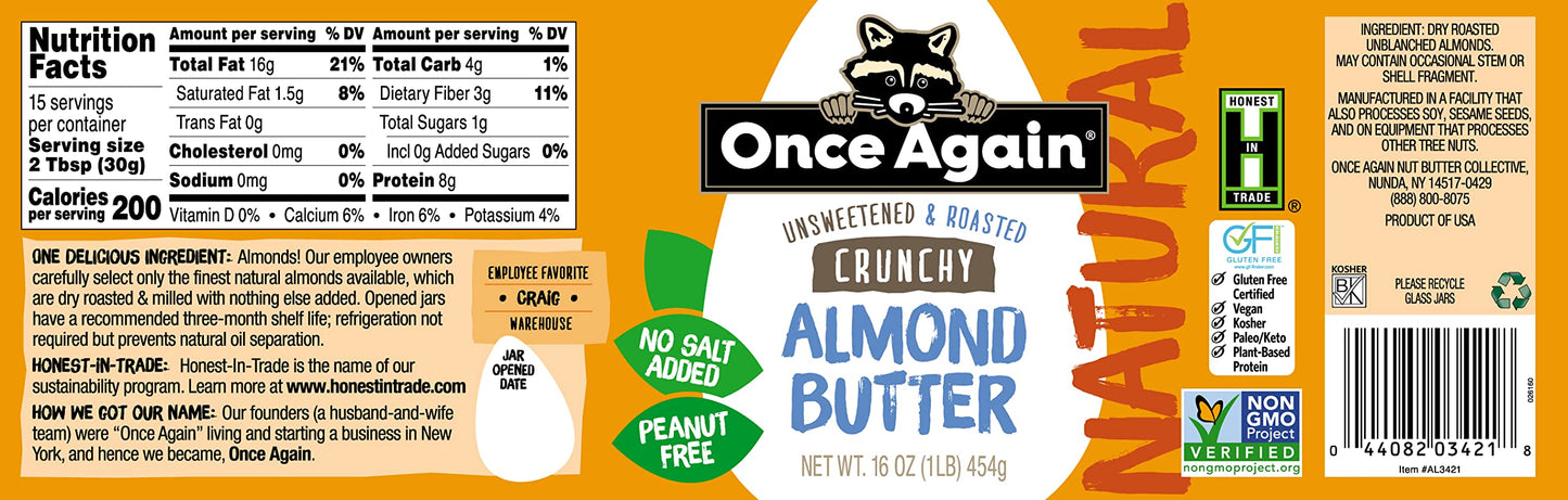 ONCE AGAIN NUT BTTR Almond CRNCH, 16 OZ, PK- 6