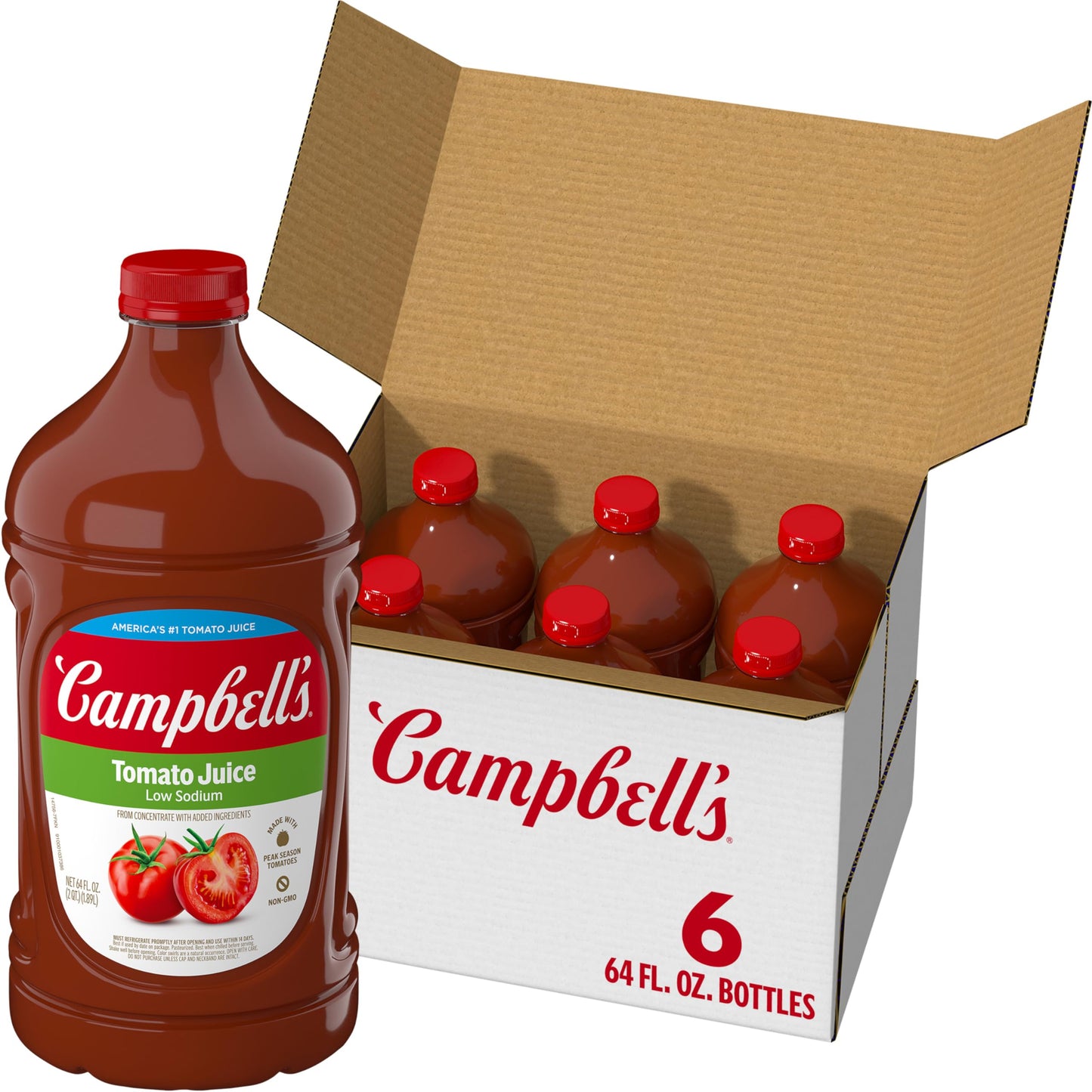 Campbell S Low Sodium 100% Tomato Juice 64 Fl Oz Bottle (6 Pack)