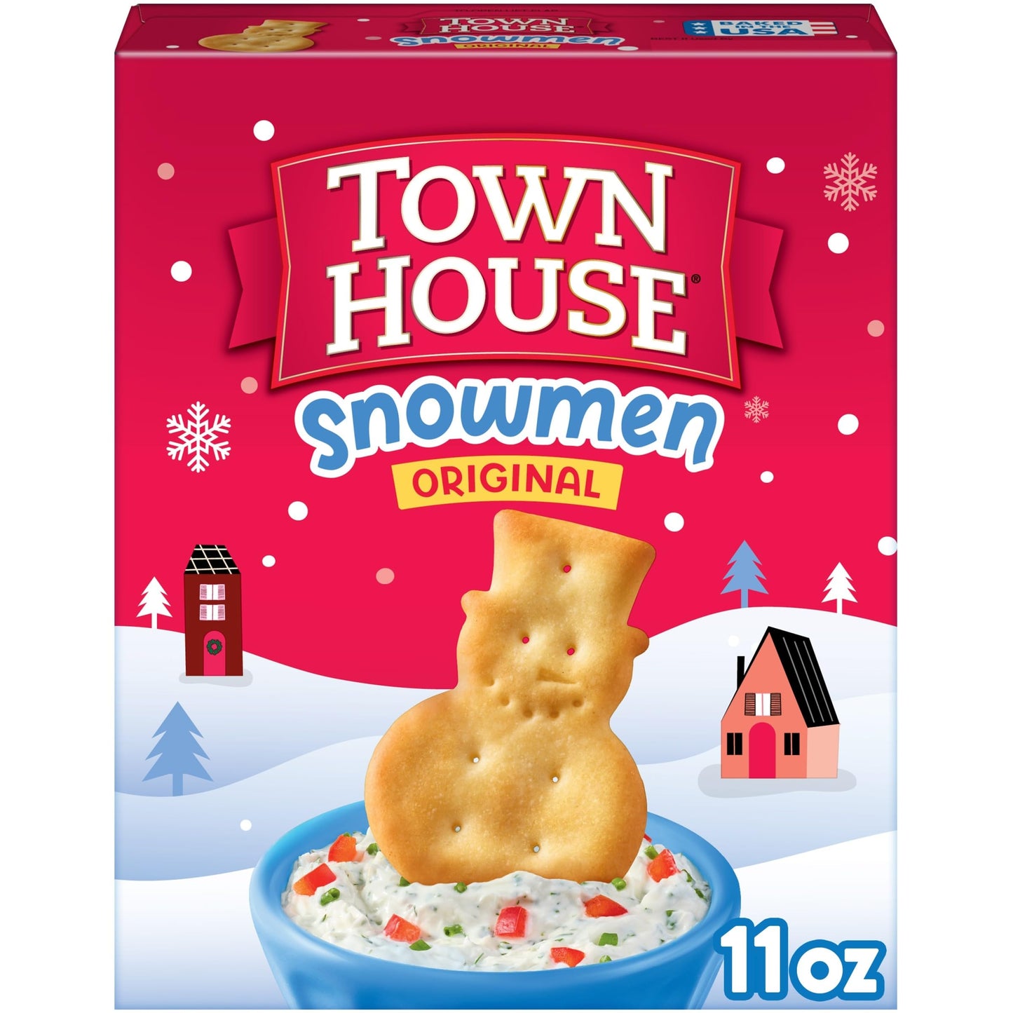 Town House Snowmen Crackers, Holiday Snacks, Original, 11oz Box (1 Box)